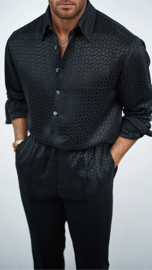 Suit style shiny ice silk short-sleeved shirt