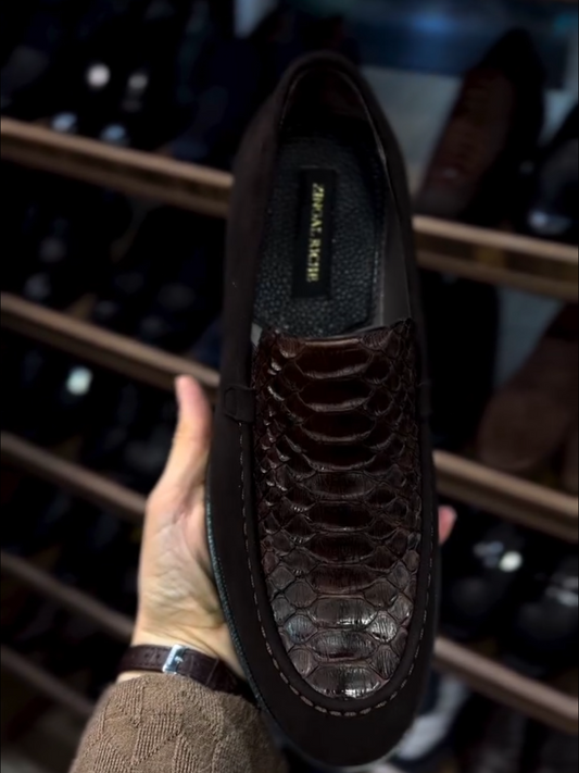Men's light luxury python leather stitching suede leather shoes