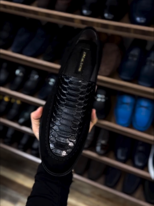 Men's light luxury python leather stitching suede leather shoes