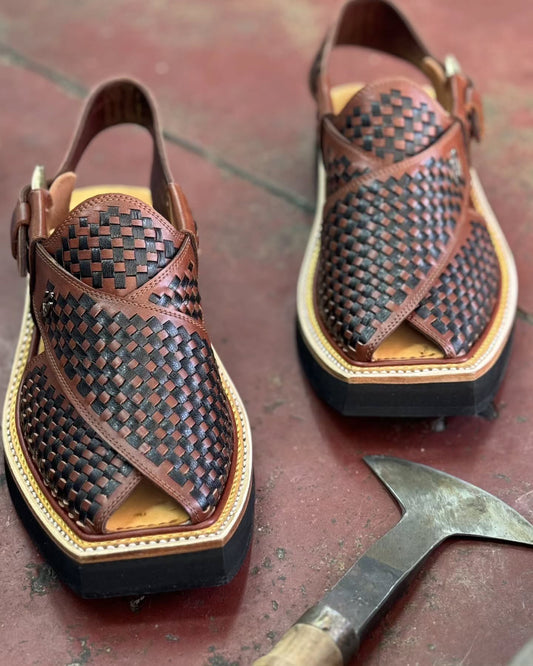 Cowhide braided square toe Roman sandals