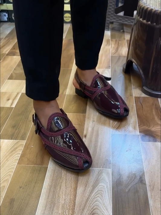 Men's patent leather loafer sandals