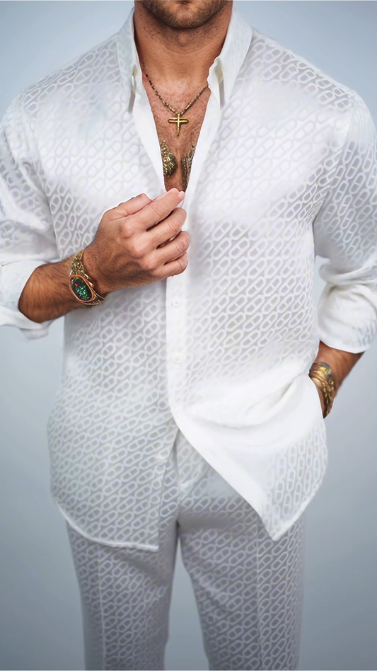 Suit style shiny ice silk short-sleeved shirt