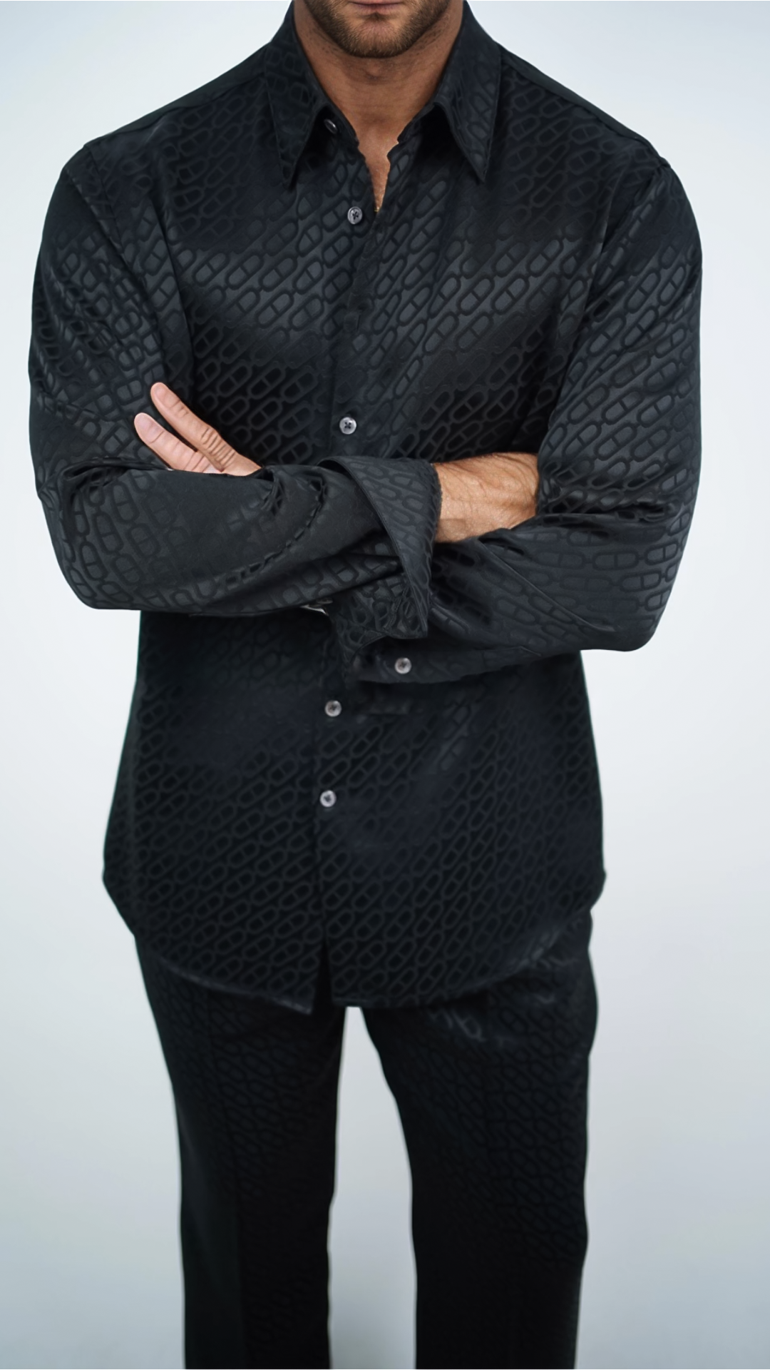 Suit style shiny ice silk short-sleeved shirt