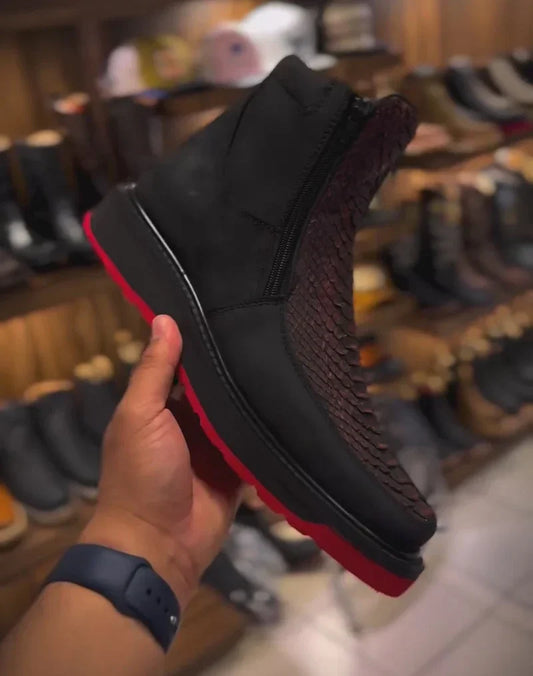 Men's Colorblock Python Leather Cowboy Boots